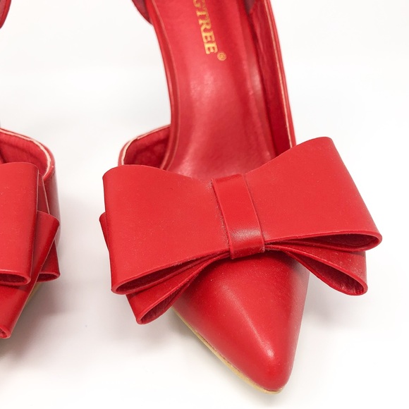 Red Bow Pointed Toe High Heels, Shoes, Stilettos - Picture 5 of 12
